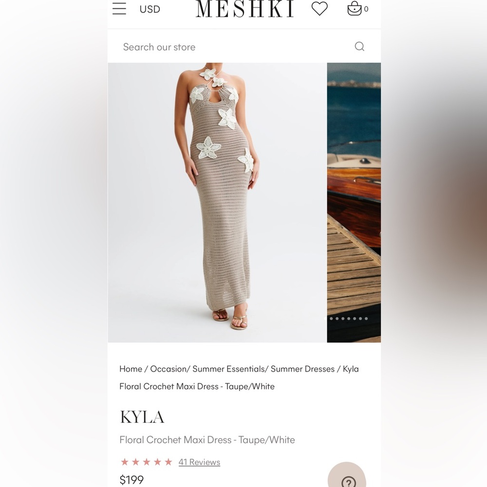 MESHKI XS Floral Crochet Maxi Dress